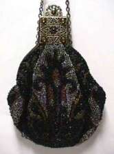Victorian Beaded Puffy Purse with Marcasites and Jeweled Frame