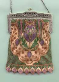 Whiting and Davis Purple and Green Mesh Purse with Original Box