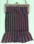 Pink and Blue Striped Beaded Purse with Lush Thick Fringe