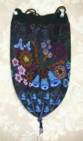 Beaded Reticule in Black with Beautiful Butterflies and Blue Morning Glories