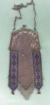 RARE!  MINT! Silver Mesh Purse with 4-Panelled Enameled Aprons