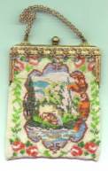 Scenic Beaded "Down by the Old Mill Stream"  w/Enameled & Jeweled Frame