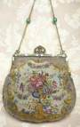 Micro-Petitpoint Floral Purse with Spectacular Jeweled and Enameled Frame with Malachite Beads