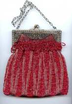 Stunning Ruby Red Victorian Beaded Swag Purse with Ornately Filigreed Frame