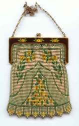 Rare Style Whiting and Davis  Mesh Purse with  Yellow Roses on Frame