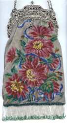 Spectacular Victorian Large Floral Beaded Purse with Figural Cherubs Pierced Silver Frame
