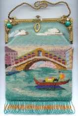 Venetian Beaded Scenic Famous "Rialto Bridge" with Spectacular Jeweled and Enameled Frame ~ MINT Condition! ~
