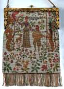 French Steel Bead Cluny Tapestry Figural Beaded Purse