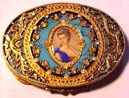 RARE JEWELED Italian Sterling Vermeil Compact with Hand-Painted Portrait on Ivory