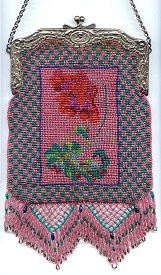 Pretty Pink and Teal Beaded Purse with Angel and Cupids Art Nouveau Frame - Made in 1920's	in State Prison in Deer Lodge, Montana