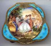 Italian Sterling Silver Figural Compact featuring Dancing Couple and Musicians ~Wedding Scene ~