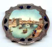 RARE Italian Sterling Vermeil Scenic Compact Featuring Famous Rialto Bridge Canal Scene