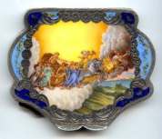 Italian Sterling Silver Chariot of the Gods Compact with Two-Tone Blue Frame
