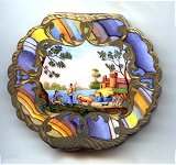 RARE Italian Sterling Vermeil Figural Compact Feauring People, Castle, and Animals with Rainbow Enameled Border