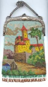 Scenic Castle Beaded Purse with 800 Silver Embossed Frame