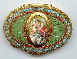 Fantastic and Rare Italian Sterling Vermeil Compact with  Hand-Painted Scene on Ivory - WOW!