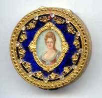 Italian Sterling Vermeil Jeweled Portrait on Ivory with Rich Cobalt Background