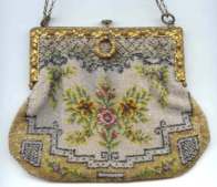 Tiny-Beaded Floral Purse with Silver Metal Beaded Accents
