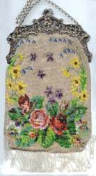Floral Beaded Purse with Figural Silver Frame