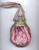 RARE PINK Victorian Era Puffy Purse with Ornately Filigreed Steeple Frame