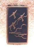Art Deco Enameled Airplanes in Navy Blue on Silver Case