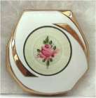 MINT Condition Elgin American White Enameled Compact w/ Guilloche Enamel Rose