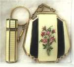 Gorgeous Striped Enamel Guilloche Tango with Roses by F.M. Co.