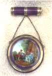 RARE Royal Purple Enamel Guilloche Figural Tango Compact in MINT Condition - Marked Sterling & Germany