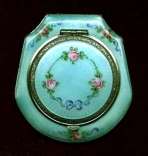 F.H.S. Co. Turquoise Enamel Guilloche Compact with Roses