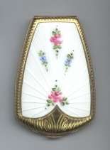 Rare Style Evans 'Hand-Painted Cloisonne' Enamel Guilloche Compact with Original Puff & Labels