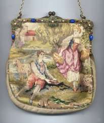 Petitpoint Purse with Figural Pastoral Scene and Spectacular Jeweled Frame