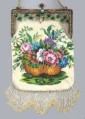 Spectacular MINT Condition Beaded Purse with Basket of Flowers in Jeweled Enameled Frame