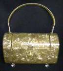 RARE Cylinder Purse in Olive with Rust Colored Confetti Strips