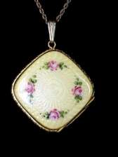 Sweet Evans Locket/Compact/Pendant with Enamel Guilloche Roses