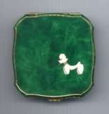 Cute Poodle 1950's Green Enameled Compact from Western Germany