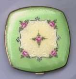 Mint Condition Enamel Guilloche Compact by LaMode with Original Puff and Paper