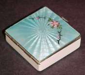 Pretty Little Turquoise Enamel Guilloche Compact with Roses