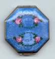 Gorgeous Royal Blue R and G Co. Sterling Silver  	  Enamel Guilloche Compact with Hand-Painted Roses