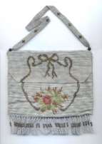 Darling Little French 'Envelope' Style Steel-Beaded Purse with Ribbons and Flowers and Sapphire Jewels