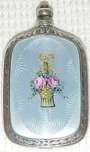 Flower Basket on Blue Enamel Guilloche Sterling Silver Purse Perfume