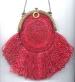 1800's Ruby Red Glass Beaded Piecrust Purse with LUSH Fringe!