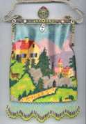 Scenic Village Micro-Beaded Purse with Enameled and Jeweled Frame