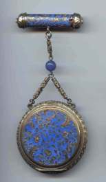 Beautiful Blue Cloisonne' Sterling Silver Enamel Guilloche Tango with Filigreed Beaded Chain ~ Made in Austria ~