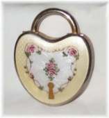 "Key to Your Heart" Padlock Enamel Guilloche Heart-Shaped Compact by LaMode