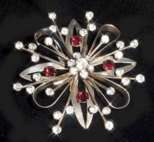 Sterling Silver Starburst Pin/Pendant with Crystal and Ruby Stones