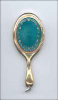 SUPER RARE! Miniature Hand Mirror Compact in Enamel Guilloche Front and Back