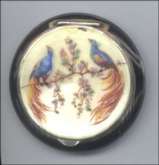 Sterling Enamel Guilloche with Hand-Painted Peacocks Compact Made in Austria on Cobalt Case