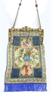 Micro-Beaded Carpet Design Purse with Jeweled and Enameled Frame