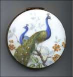 Enamel Guilloche Compact with Two Peacocks