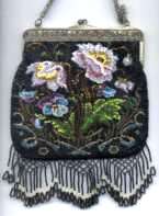 Black Beaded Floral with Ornate Lattice Fringe and Embossed Frame